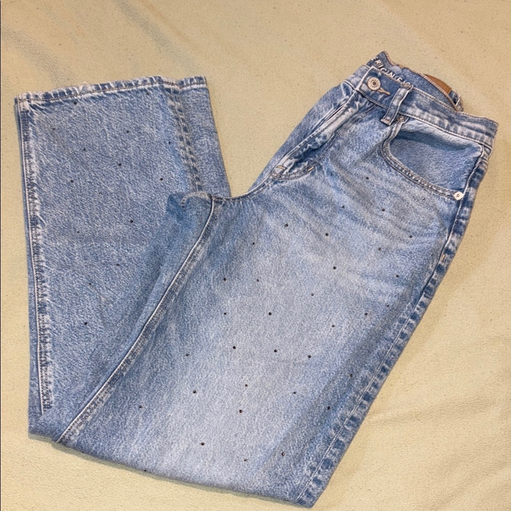 American Eagle Outfitters Embellished Baggy Straight Leg Jean